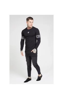 SikSilk L/S Branded Gym Tee – Black