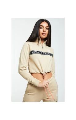 SikSilk Tape Funnel Crop Sweat – Stone & Coral