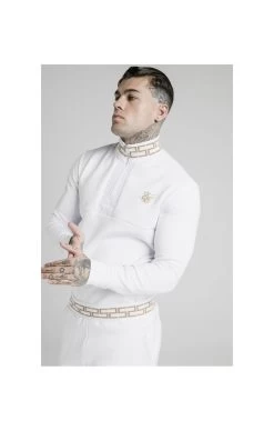 SikSilk Chain Rib Quarter Zip Overhead Track Top - White