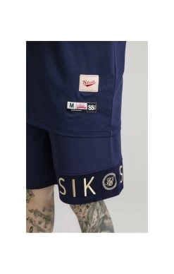 SikSilk Eyelet Panel Relaxed Fit Shorts - Navy Eclipse