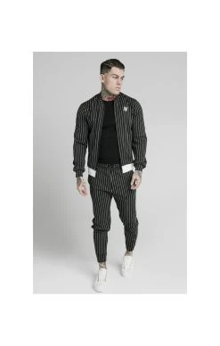 SikSilk Pinstripe Bomber Jacket - Black & White