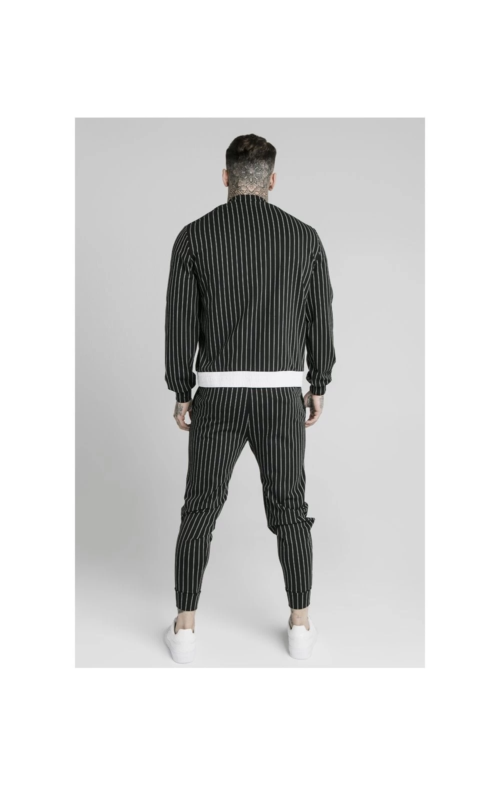 SikSilk Pinstripe Bomber Jacket - Black & White 7 SikSilk Pinstripe Bomber Jacket - Black & White - Image 5