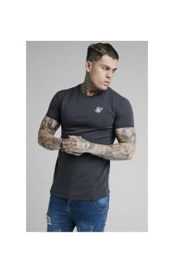 SikSilk Navy Essential Muscle Fit T-Shirt