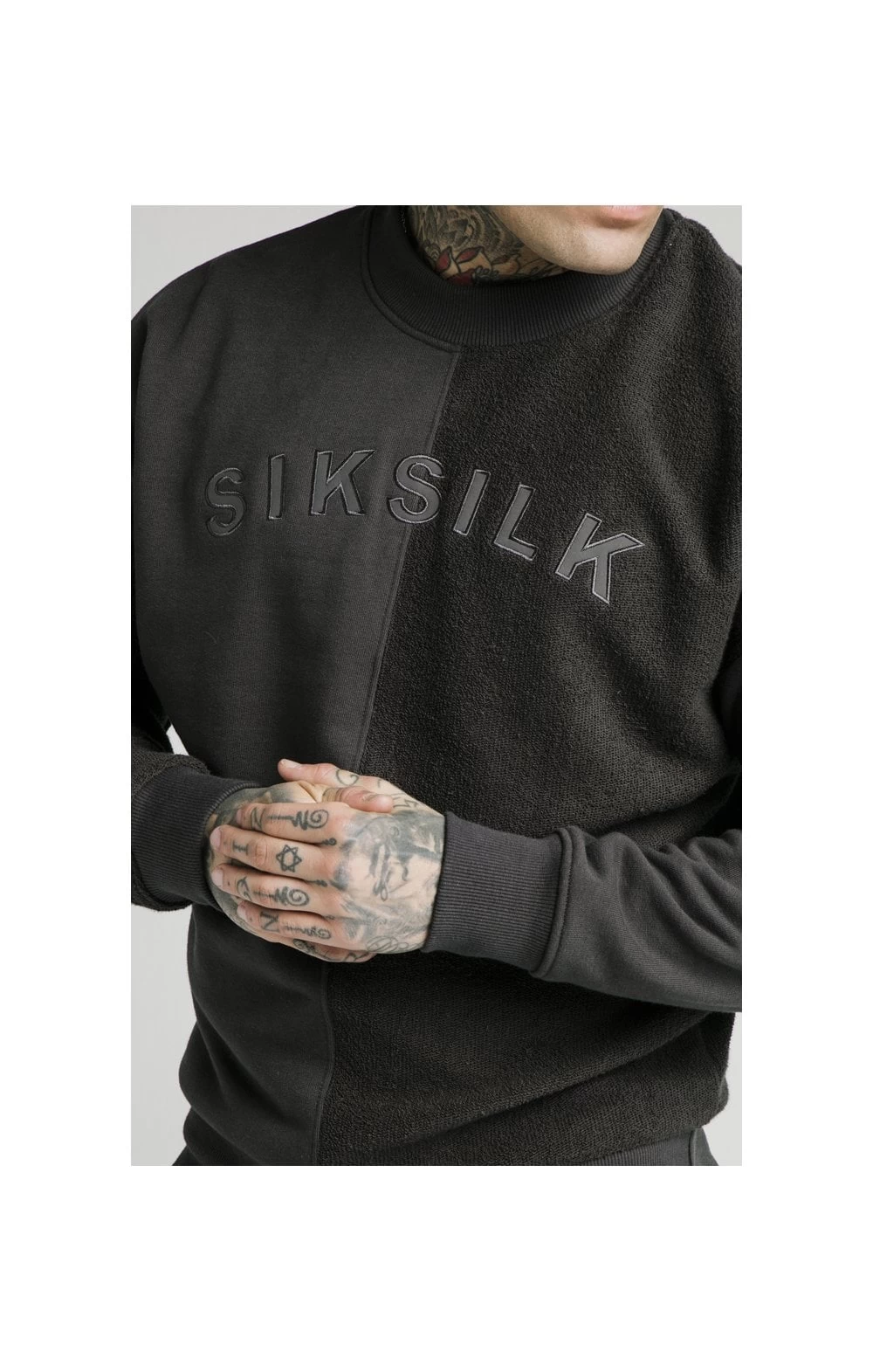 SikSilk Half & Half Crew Sweater – Washed Grey 4 SikSilk Half & Half Crew Sweater – Washed Grey - Image 2