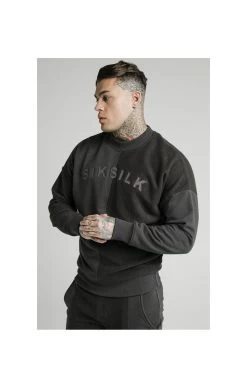 SikSilk Half & Half Crew Sweater – Washed Grey