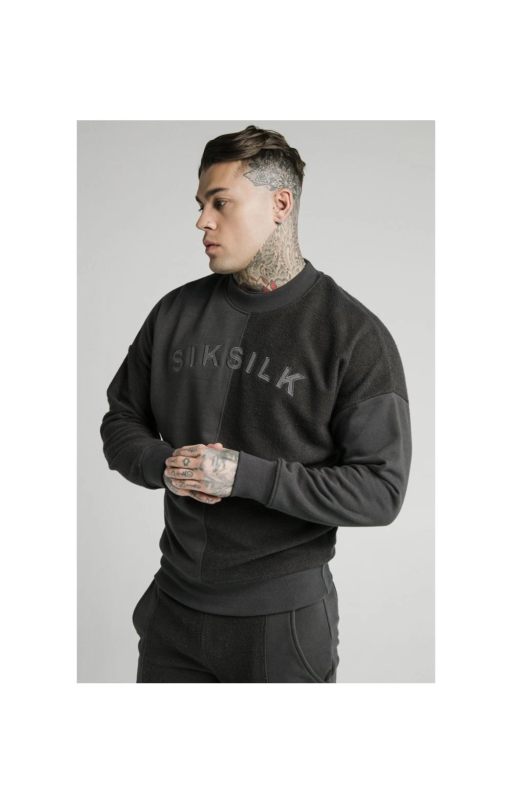SikSilk Half & Half Crew Sweater – Washed Grey 3 SikSilk Half & Half Crew Sweater – Washed Grey