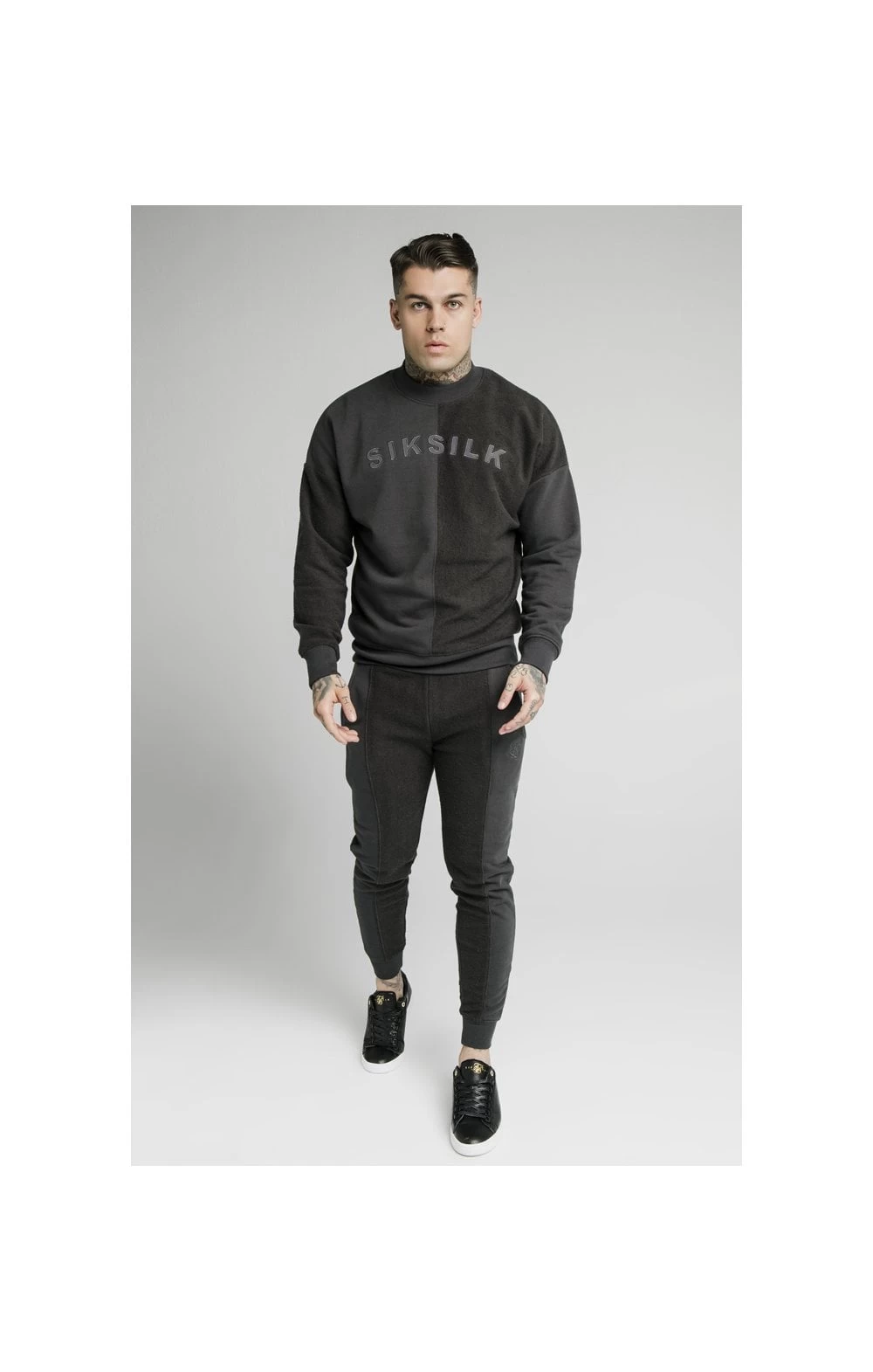 SikSilk Half & Half Crew Sweater – Washed Grey 6 SikSilk Half & Half Crew Sweater – Washed Grey - Image 4