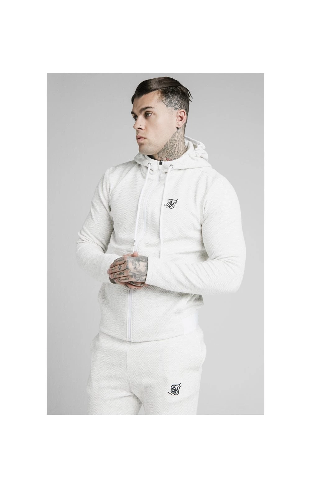 SikSilk Agility Textured Zip Through Hoodie - Snow Marl 4 SikSilk Agility Textured Zip Through Hoodie - Snow Marl - Image 2