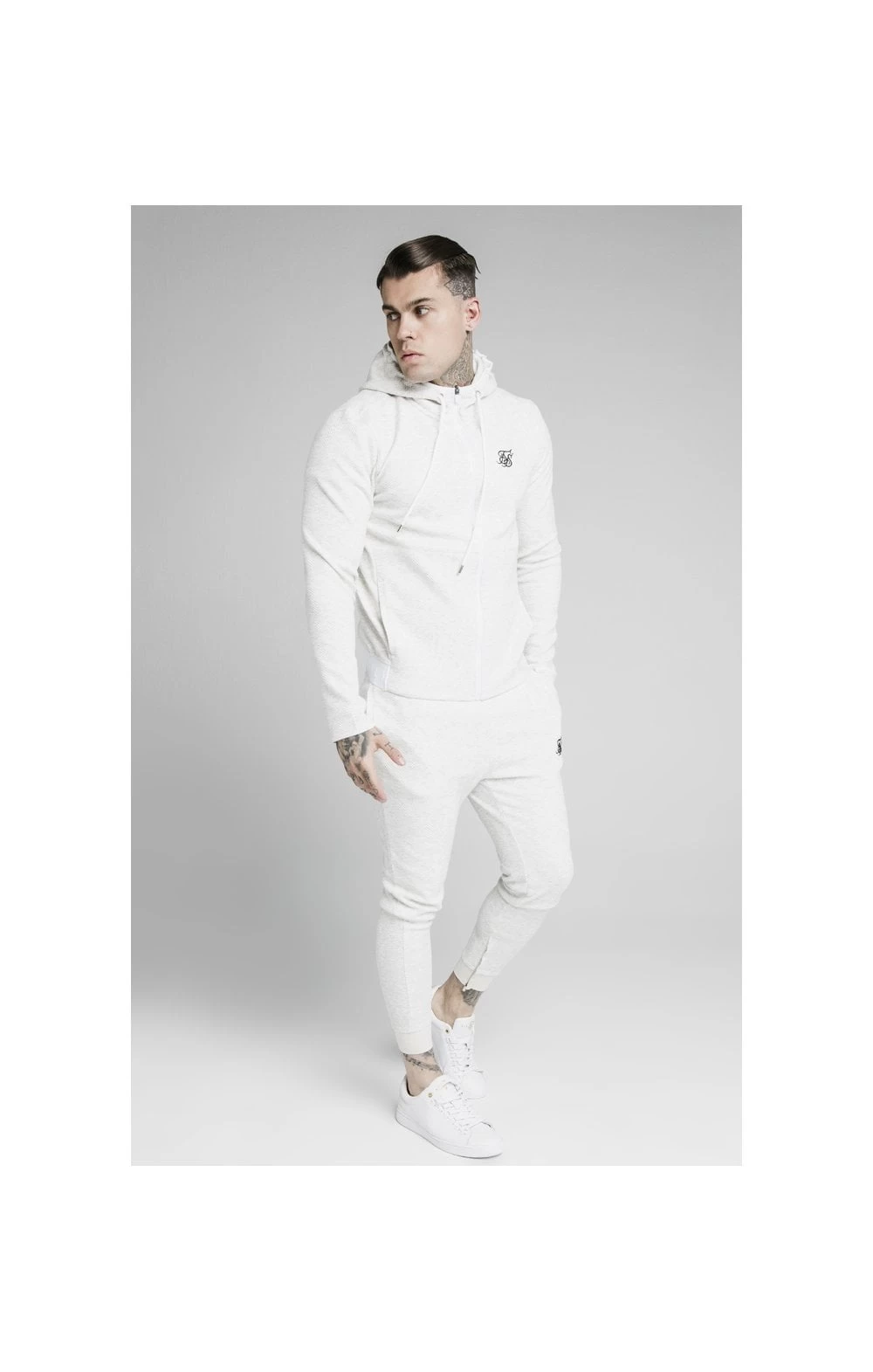 SikSilk Agility Textured Zip Through Hoodie - Snow Marl 5 SikSilk Agility Textured Zip Through Hoodie - Snow Marl - Image 3