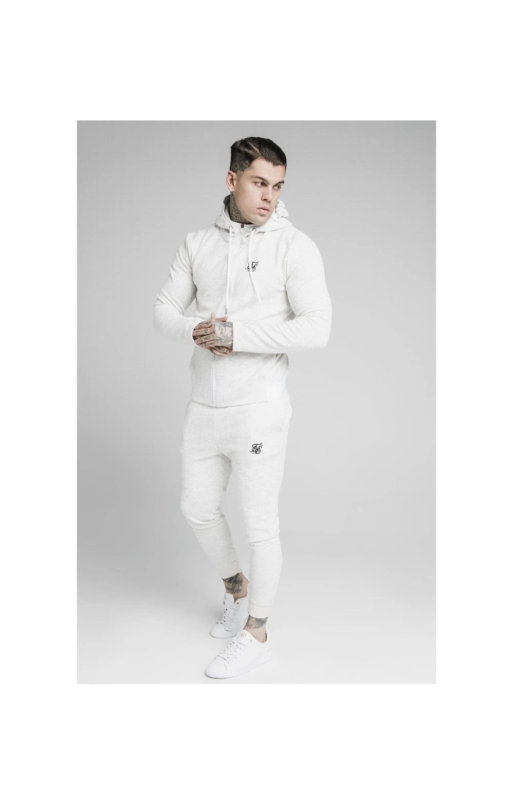 SikSilk Agility Textured Zip Through Hoodie - Snow Marl 7 SikSilk Agility Textured Zip Through Hoodie - Snow Marl - Image 5