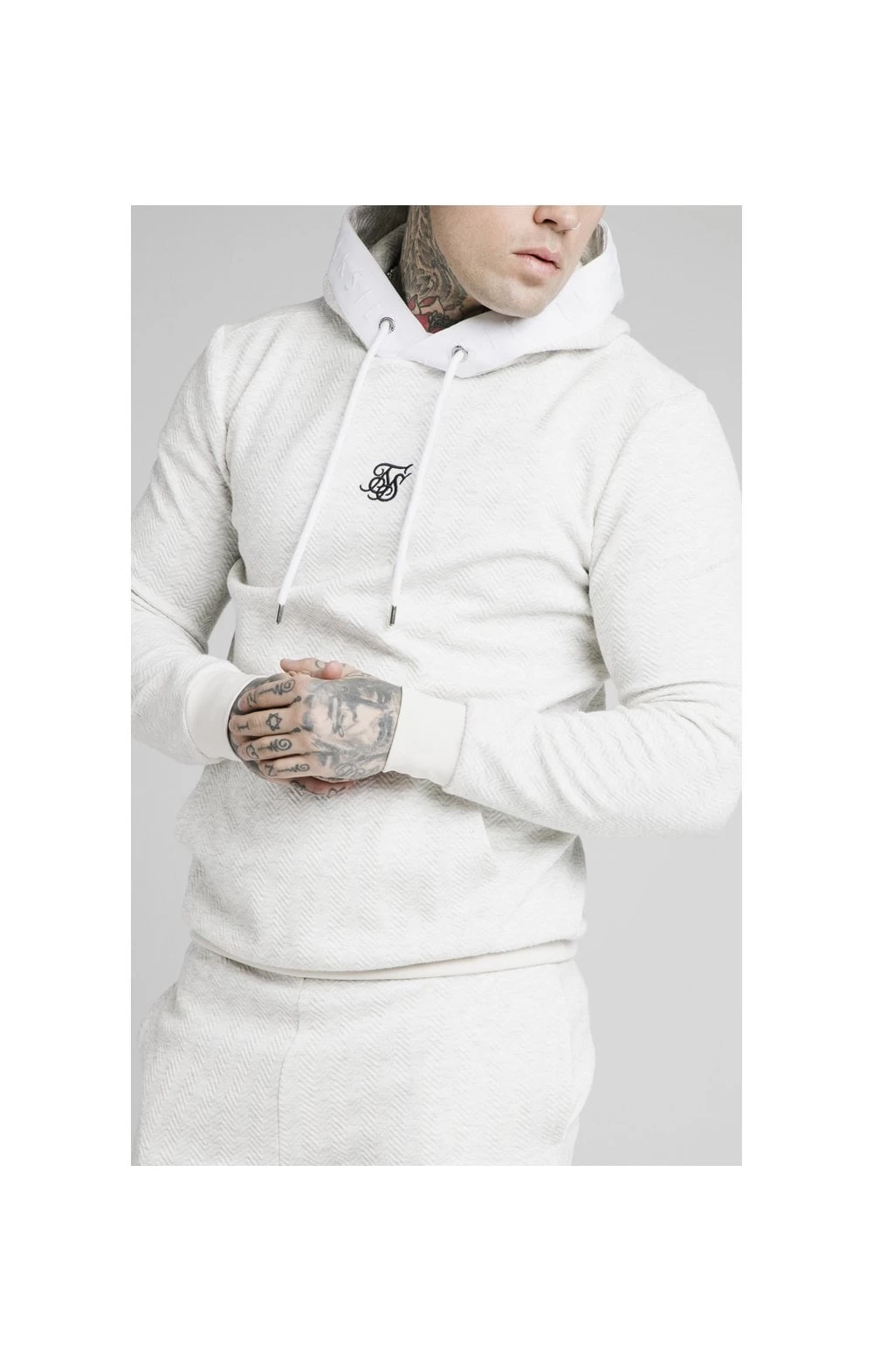SikSilk Overhead Textured Tape Hoodie - Snow Marl 4 SikSilk Overhead Textured Tape Hoodie - Snow Marl - Image 2
