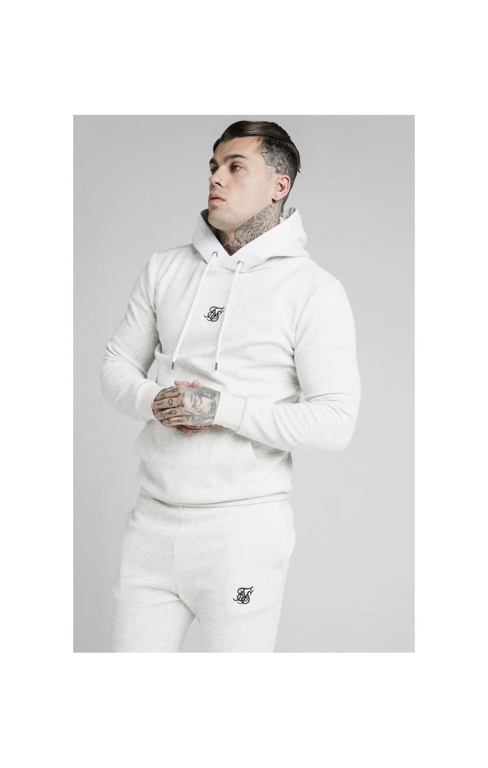 SikSilk Overhead Textured Tape Hoodie - Snow Marl 3 SikSilk Overhead Textured Tape Hoodie - Snow Marl