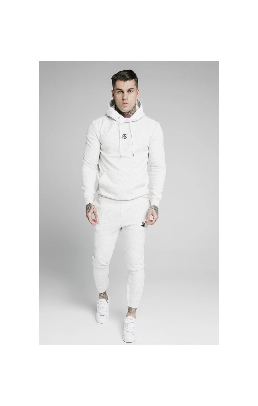 SikSilk Overhead Textured Tape Hoodie - Snow Marl 6 SikSilk Overhead Textured Tape Hoodie - Snow Marl - Image 4