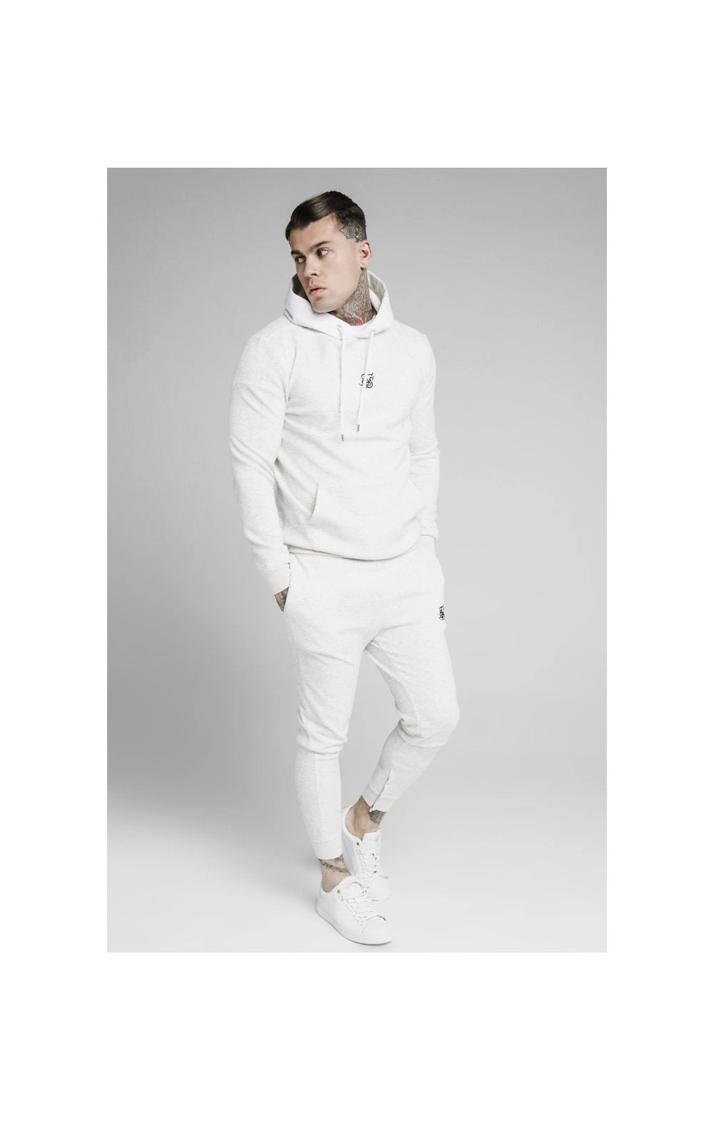 SikSilk Overhead Textured Tape Hoodie - Snow Marl 8 SikSilk Overhead Textured Tape Hoodie - Snow Marl - Image 6