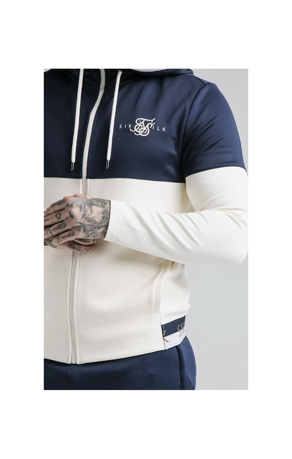 SikSilk Agility Deluxe Zip Through Hoodie - Navy & Off White 4 SikSilk Agility Deluxe Zip Through Hoodie - Navy & Off White - Image 2