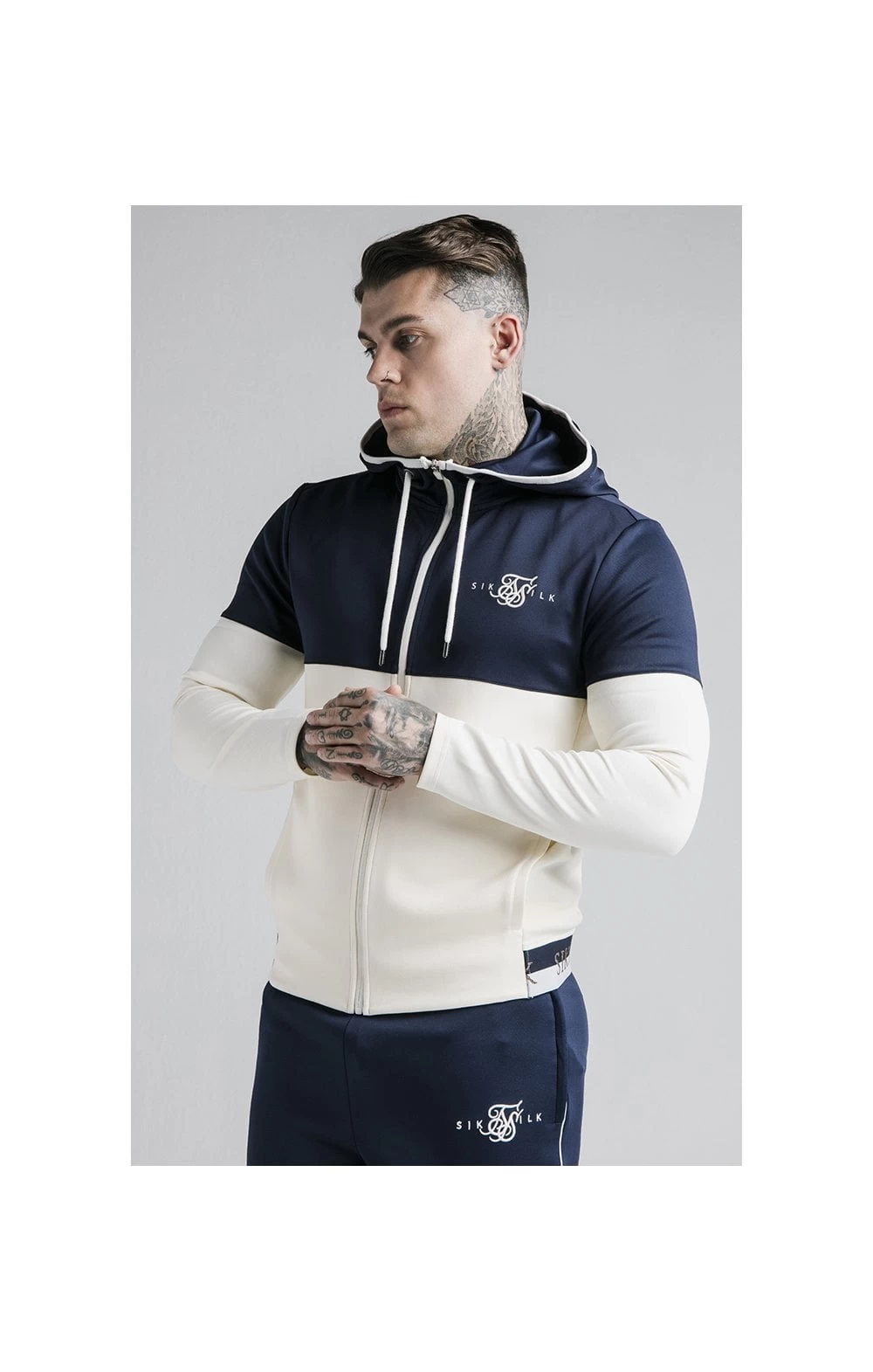 SikSilk Agility Deluxe Zip Through Hoodie - Navy & Off White 3 SikSilk Agility Deluxe Zip Through Hoodie - Navy & Off White