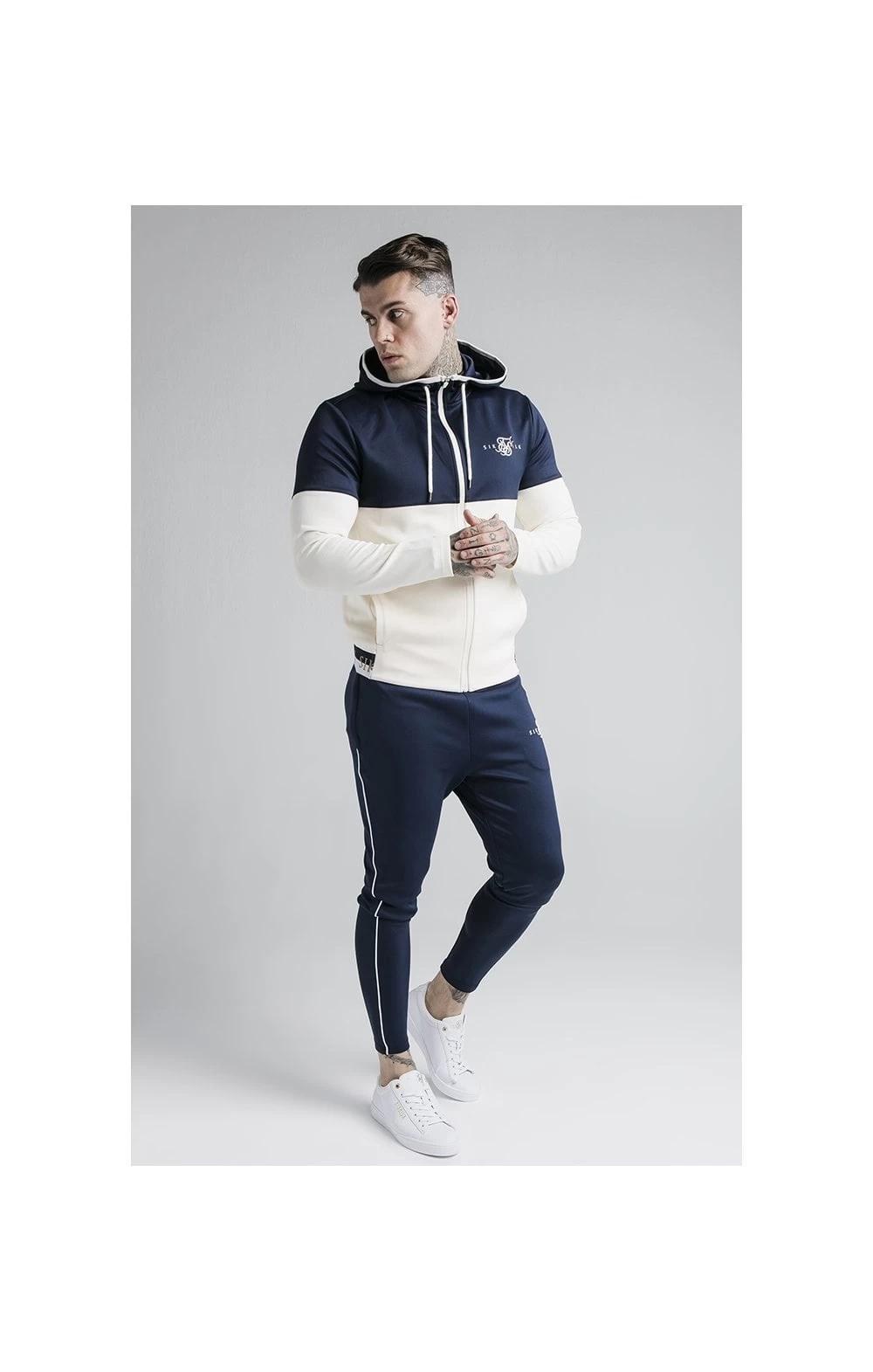SikSilk Agility Deluxe Zip Through Hoodie - Navy & Off White 5 SikSilk Agility Deluxe Zip Through Hoodie - Navy & Off White - Image 3