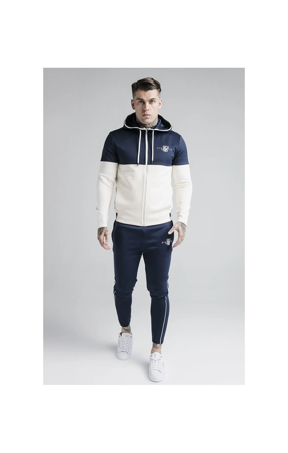 SikSilk Agility Deluxe Zip Through Hoodie - Navy & Off White 6 SikSilk Agility Deluxe Zip Through Hoodie - Navy & Off White - Image 4