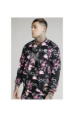 SikSilk Velour Tropics Bomber - Black & Tropics