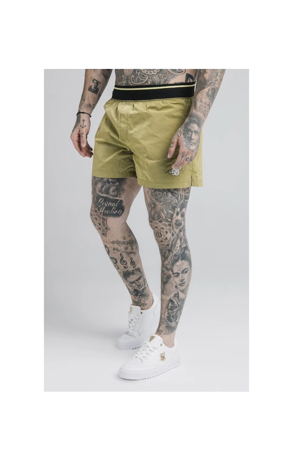 SikSilk Adapt Crushed Nylon Swim Shorts - Khaki 3 SikSilk Adapt Crushed Nylon Swim Shorts - Khaki