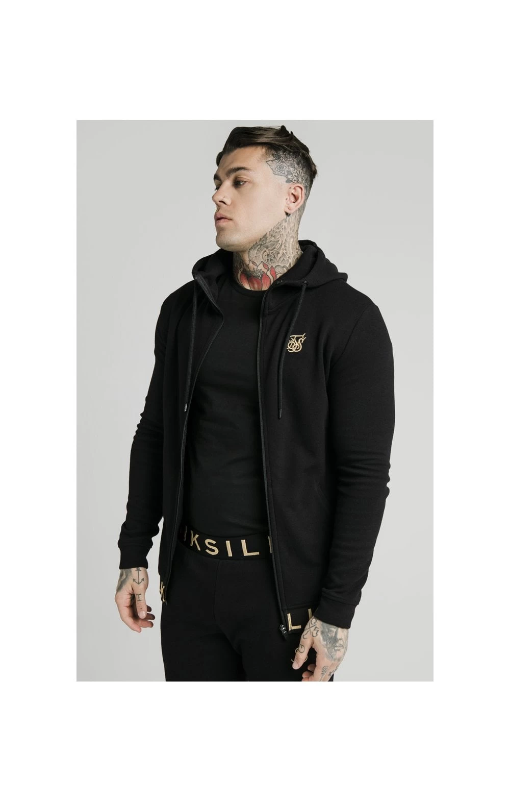 SikSilk Elastic Jacquard Zip Through Hoodie – Black 3 SikSilk Elastic Jacquard Zip Through Hoodie – Black