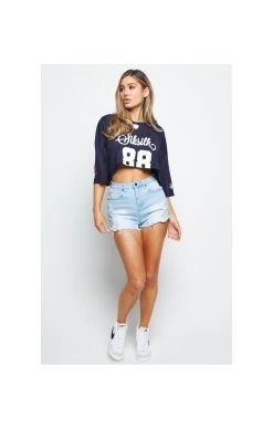SikSilk Retro Football Crop Jersey - Navy