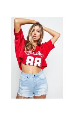 SikSilk Retro Football Crop Jersey - Red