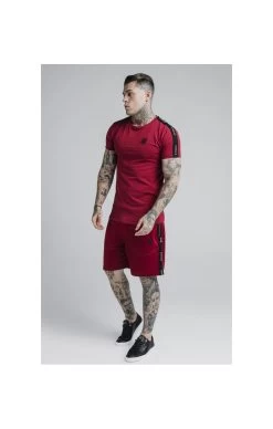 SikSilk Shadow Straight Hem Gym Tee - Deep Red & Black