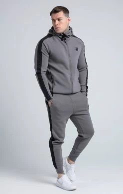 SikSilk Grey Taped Zip Thru Hoodie & Jogger Set