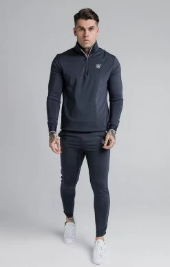 SikSilk Gravity 1/4 Zip Funnel Neck Overhead Hoodie - Navy -Style Zone Shop SS 17172 3