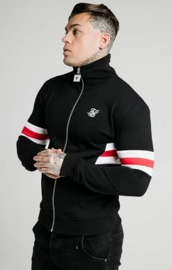 SikSilk Luxe Zip Through Funnel Neck Hoodie – Black,White & Red