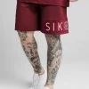 SikSilk Eyelet Panel Relaxed Fit Shorts - Burgundy & Gold -Style Zone Shop SS 17330 1