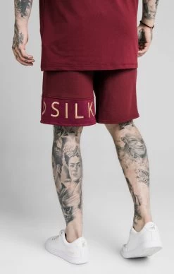 SikSilk Eyelet Panel Relaxed Fit Shorts - Burgundy & Gold -Style Zone Shop SS 17330 3