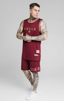 SikSilk Eyelet Panel Relaxed Fit Shorts - Burgundy & Gold -Style Zone Shop SS 17330 4