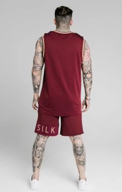 SikSilk Eyelet Panel Relaxed Fit Shorts - Burgundy & Gold -Style Zone Shop SS 17330 5