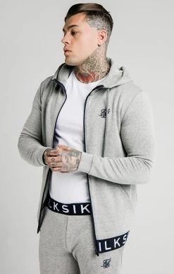 SikSilk Elastic Jacquard Zip Through Hoodie – Grey