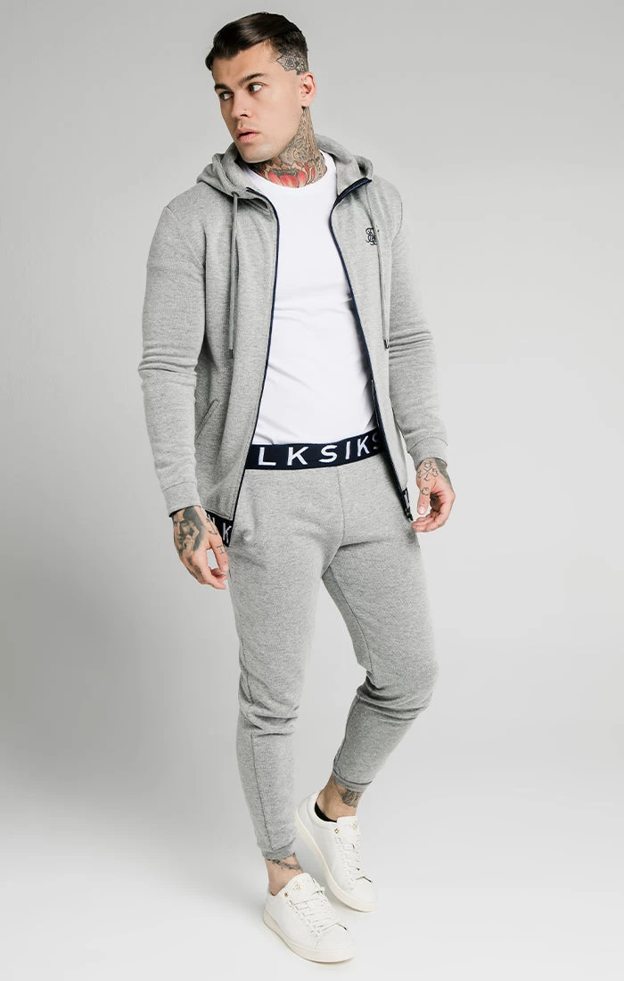 SikSilk Elastic Jacquard Zip Through Hoodie – Grey 4 SikSilk Elastic Jacquard Zip Through Hoodie – Grey - Image 2