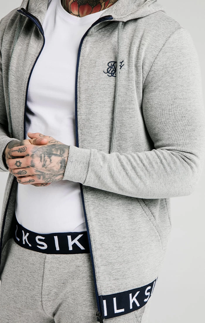 SikSilk Elastic Jacquard Zip Through Hoodie – Grey 5 SikSilk Elastic Jacquard Zip Through Hoodie – Grey - Image 3