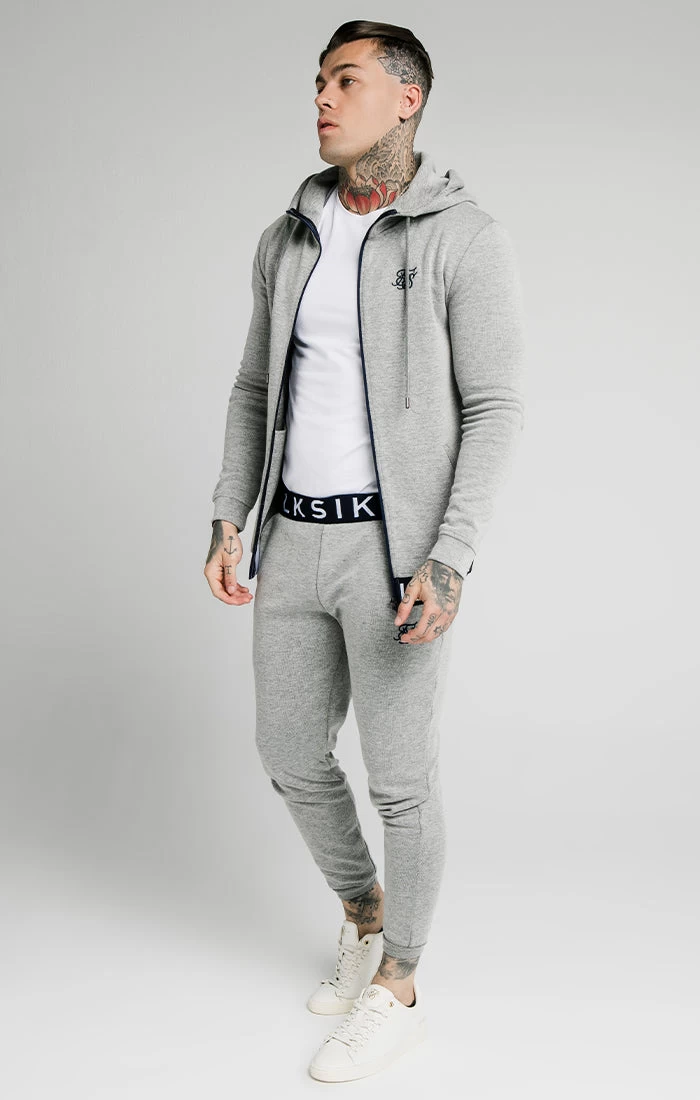 SikSilk Elastic Jacquard Zip Through Hoodie – Grey 6 SikSilk Elastic Jacquard Zip Through Hoodie – Grey - Image 4