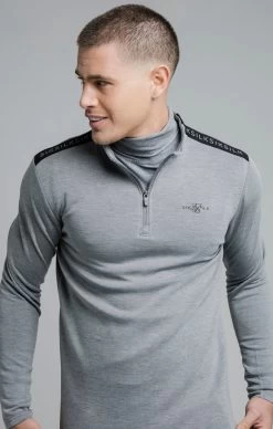 SikSilk Grey Marl Quarter Zip Sport Top
