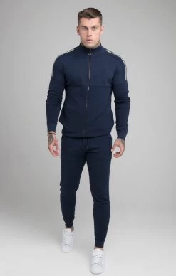 SikSilk Navy Tape Detail Zip-Thru Track Top -Style Zone Shop SS 19212 001