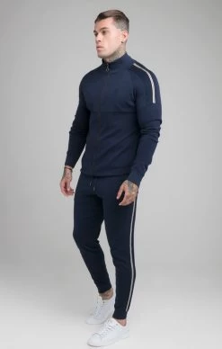 SikSilk Navy Tape Detail Zip-Thru Track Top -Style Zone Shop SS 19212 002