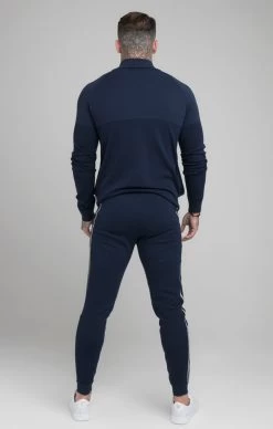 SikSilk Navy Tape Detail Zip-Thru Track Top -Style Zone Shop SS 19212 006