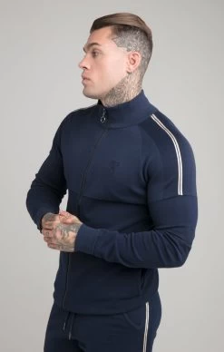 SikSilk Navy Tape Detail Zip-Thru Track Top