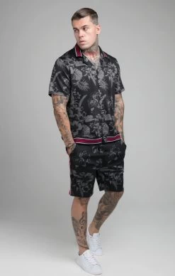 SikSilk Black Hawaii Resort Shirt -Style Zone Shop SS 19299 4