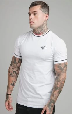 SikSilk Imperial Retro Rib Gym Tee - White & Black