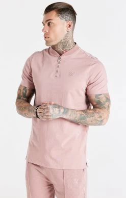 SikSilk Dusty Pink Smart Baseball Collar T-Shirt