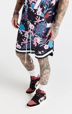SikSilk X Steve Aoki Mesh Baseball Short - Navy Pink & White