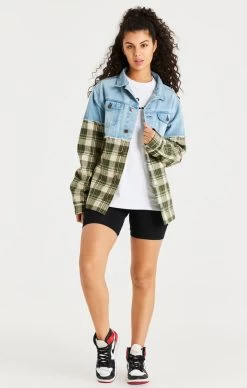 SikSilk Green Plaid Contrast Denim Jacket -Style Zone Shop SS 20065 021 87d7074d 0e85 45d1 bc80 2573576c7719