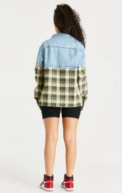 SikSilk Green Plaid Contrast Denim Jacket -Style Zone Shop SS 20065 025 b13e09eb a81b 401a bdb0 4090187fdeac